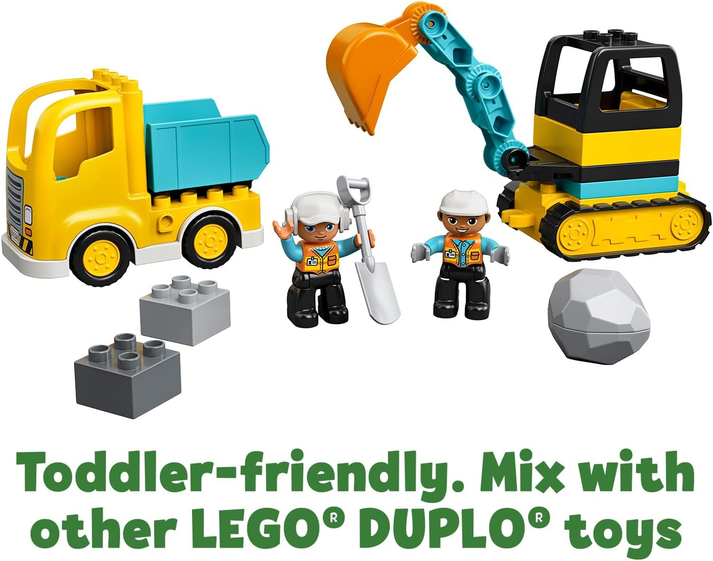 LEGO DUPLO Construction Truck and Tracked Excavator, Buildable Kids Toy for 2+ Year Old; Digger Toy and Tipper Truck Learning Set for Toddlers Who like Construction Sites and Creative Play 10931 image number 4