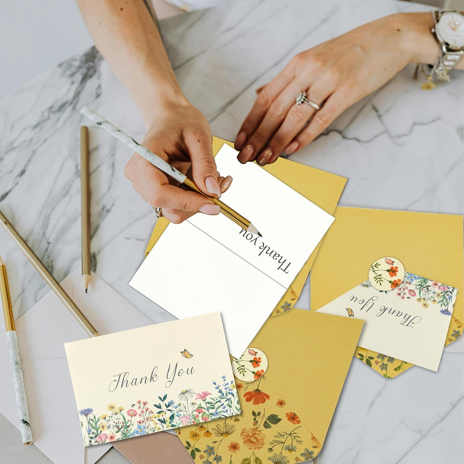 24 Pcs Floral Thank You Cards with Envelopes Bulk, YITOBA 4X6 Inch Butterfly Wildflower Thank You Cards with Seal Stickers for Small Business, Wedding, Graduation, Bridal Shower (Cartoon) image number 5
