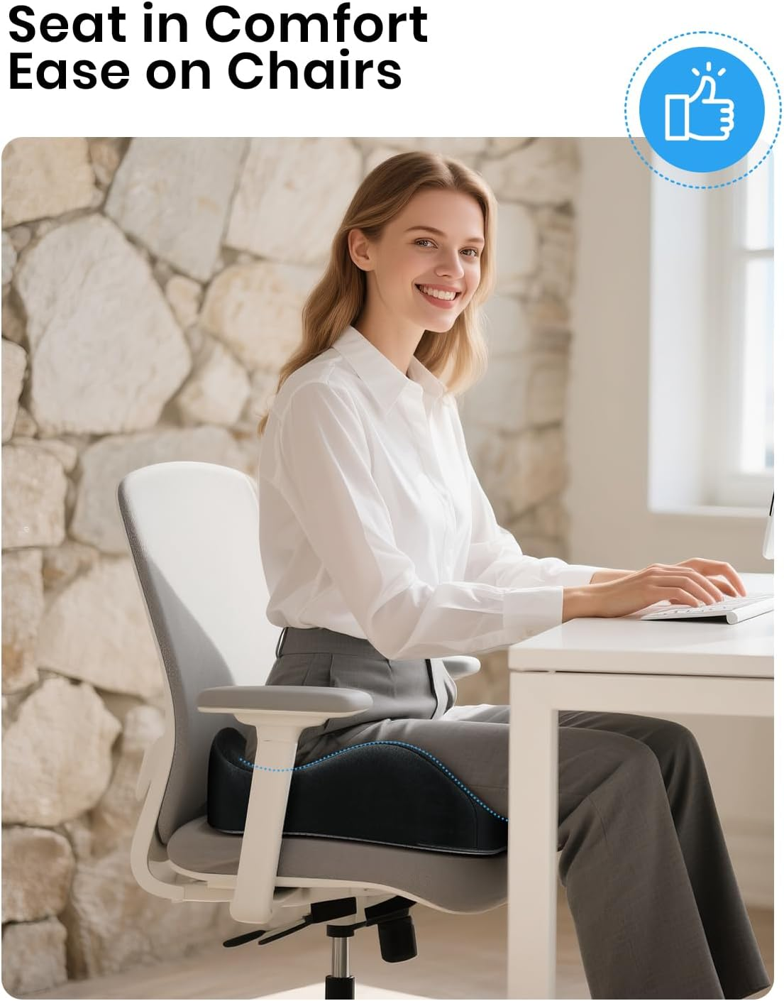 Benazcap Seat Cushion - Memory Foam Office Chair Cushion Seat Pad - Sciatica & Lower Back Pain Relief - Car Seat Cushions for Driving Seat Cushions image number 2