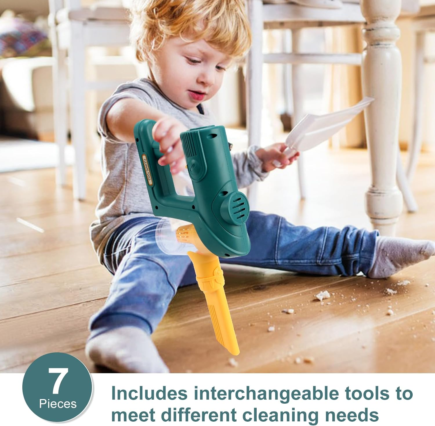 Rayouth Kids Vacuum That Really Works, Toddlers Cordless Vacuum Cleaner Set, Pretend Role Play Household Keeping Toys with Realistic Function & Attachments, Cleaning Learning Toy for Age 3+ Boys Girls