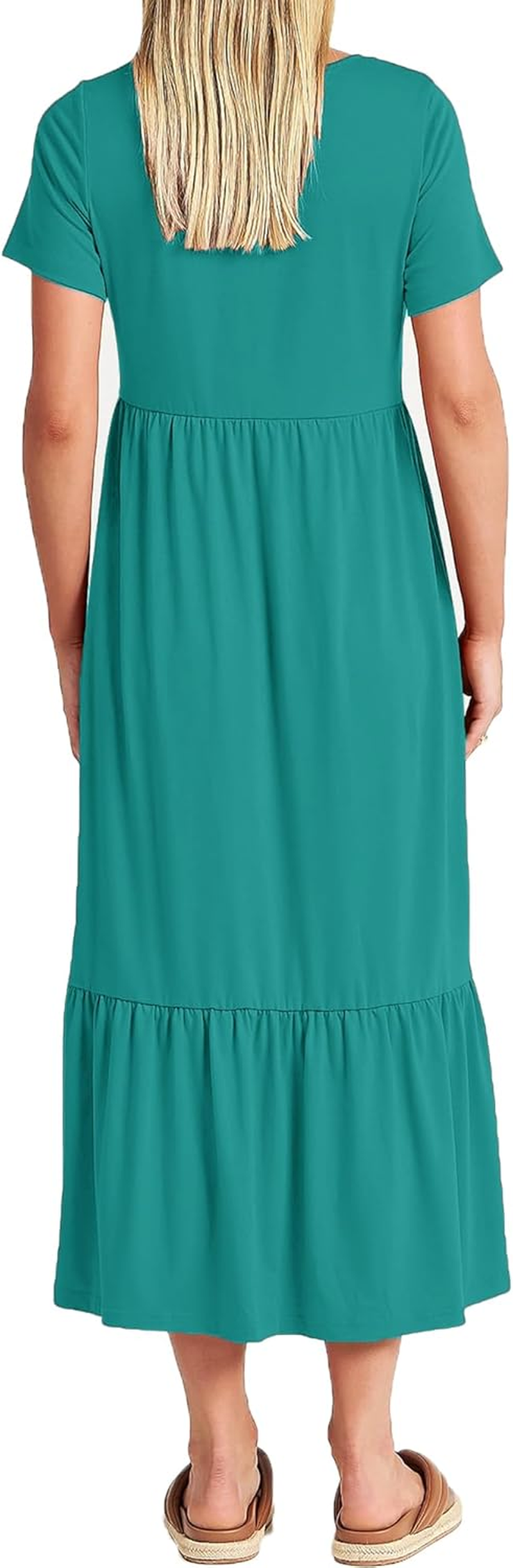 Women Nursing Short Sleeve Crew Neck Fall Dress Maternity Flowy Maxi Dresses Tiered Cocktail Dress with Pockets image number 2