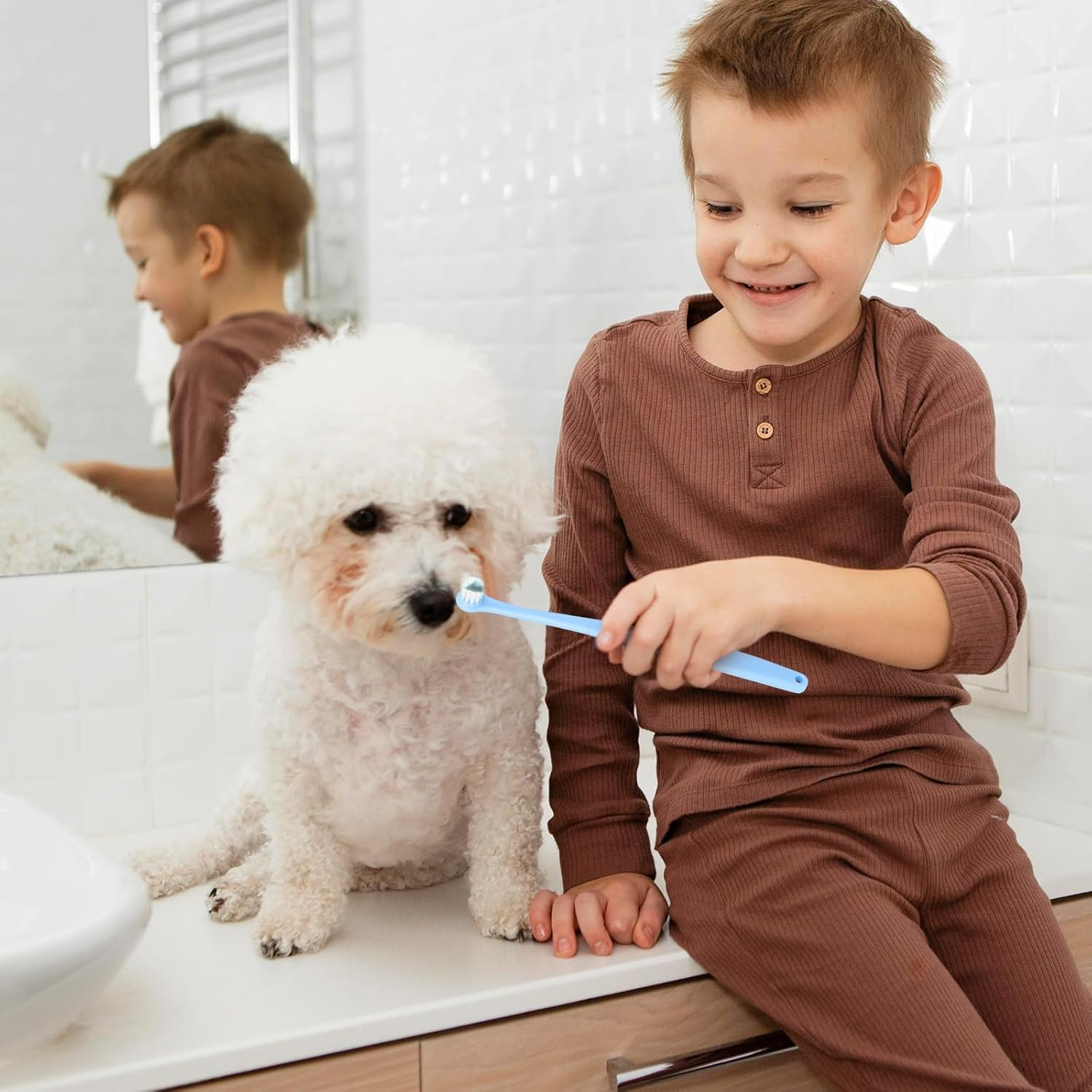 KALIONE 5Pcs Dog Cat Toothbrush for Pet Dental Care, Micro Head Pets Toothbrush with Soft Bristles for Dog Oral Hygiene Deep Clean, Multi-Angle round Pointed Cat Toothbrush