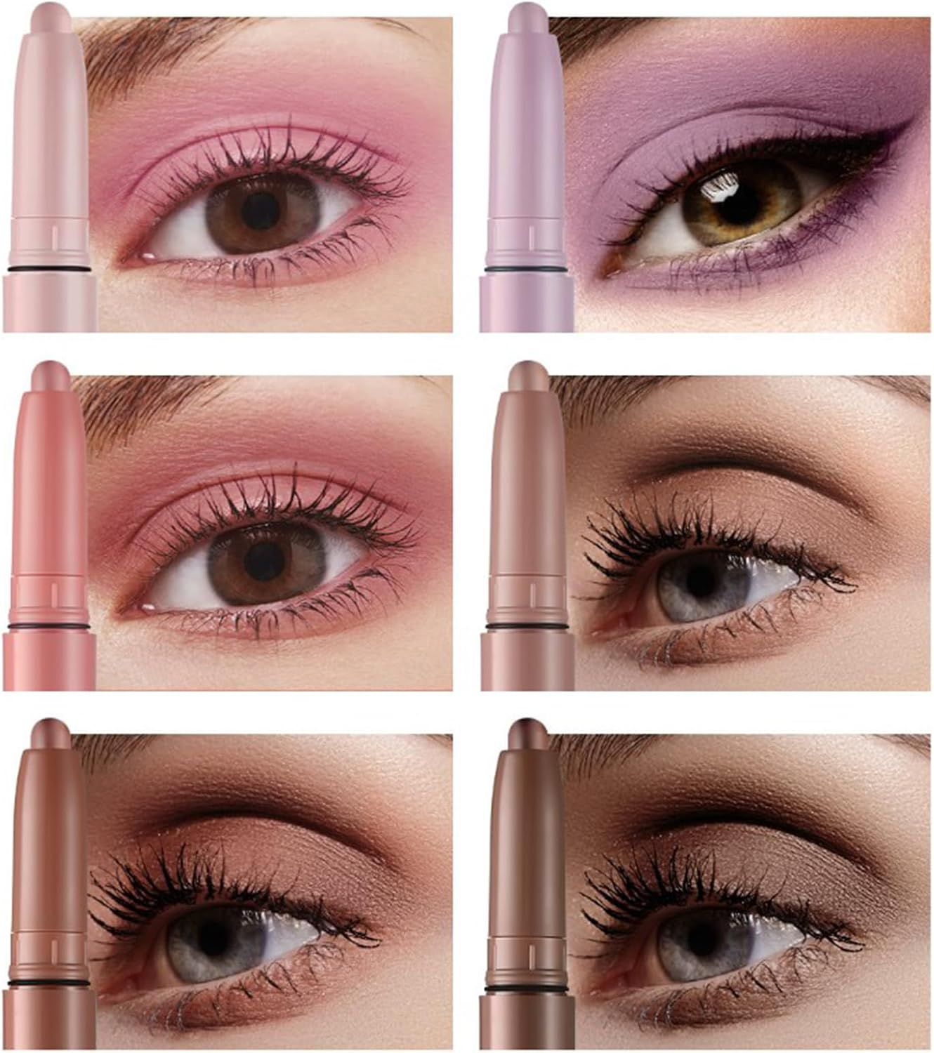 Roseflower 6 Colors Eyeshadow Shimmer Stick, Highlighter Eye Shadow Stick Set, Colorful Eyeshadow Pencil Crayon Creamy, Waterproof Pearly Sparkle Glitter Cream Stick Pen Eyeliner Makeup for Women - A image number 2