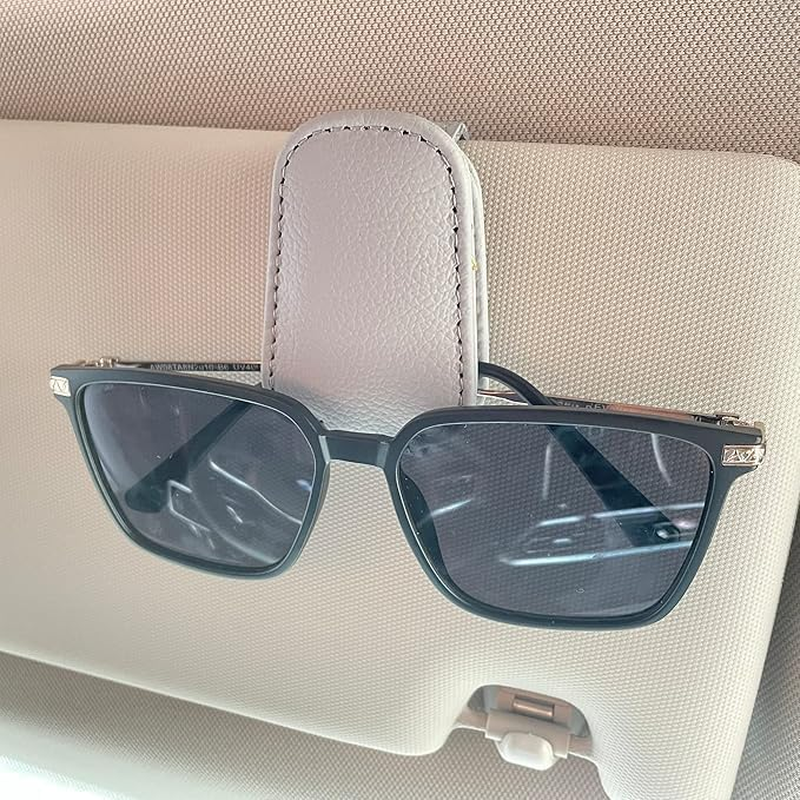 Sunglasses Holders for Car Sun Visor, Leather Eyeglasses Hanger Mounter, Magnetic Glasses Holder and Ticket Card Clip, Auto Interior Accessories Universal for SUV Pickup Truck
