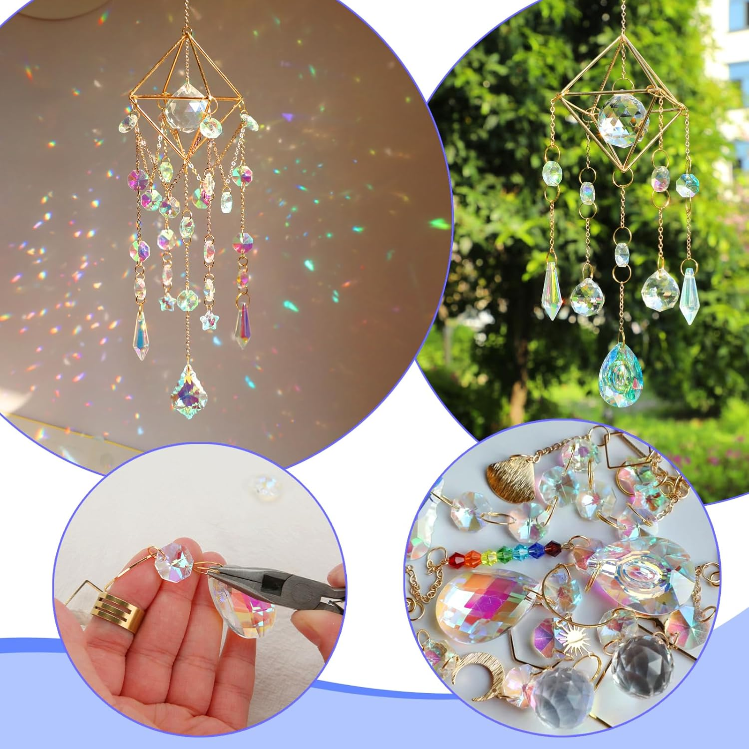 HYBEADS DIY Suncatchers, 400 Pcs Sun Catchers Making Supplies Kit Art and Crafts for Adults Prism Hanging Decorative Suncatcher with Crystals Rainbow Maker for Indoor Windows Office Home Decor