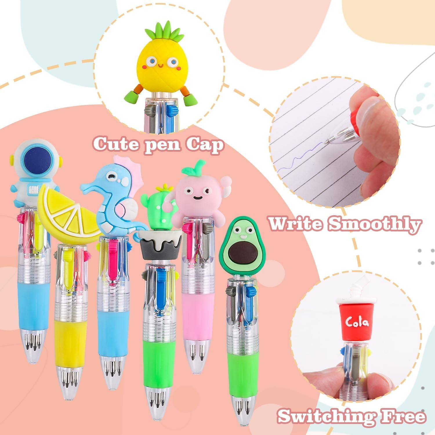 12 PCS Multi-Coloured Pens Set, Mini Retractable Fun Pens for Kids, Novelty Pens for Party Bag Fillers & School Class Gifts.