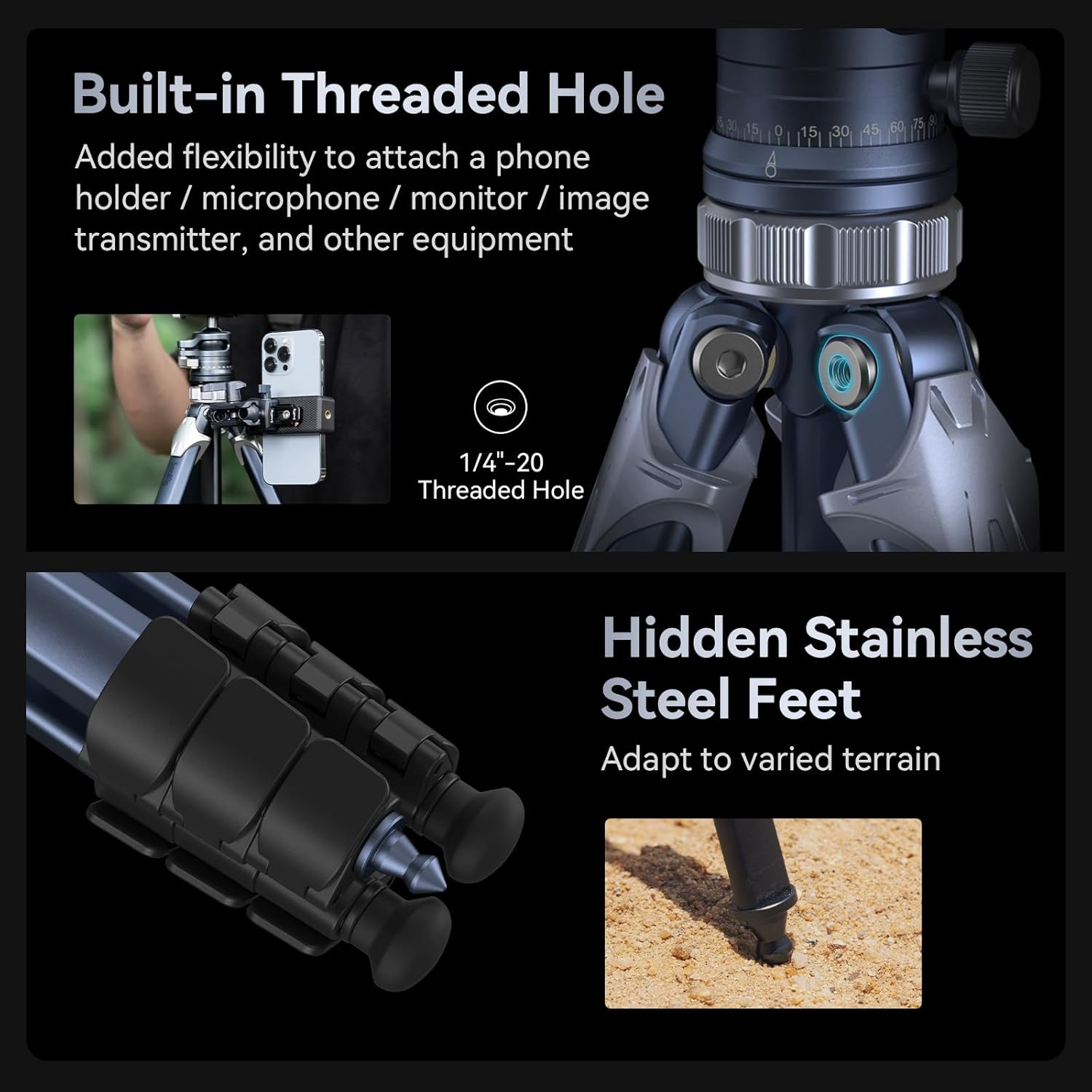 Smallrig 63" Lightweight Travel Tripod, Camera Tripod with Compact Unconventional Center Column, 360&deg; Ball Head, QR Plate, Travel Bag, Load up to 17.6 Lbs / 8 Kg, for Most DSLR Cameras -4222 image number 1