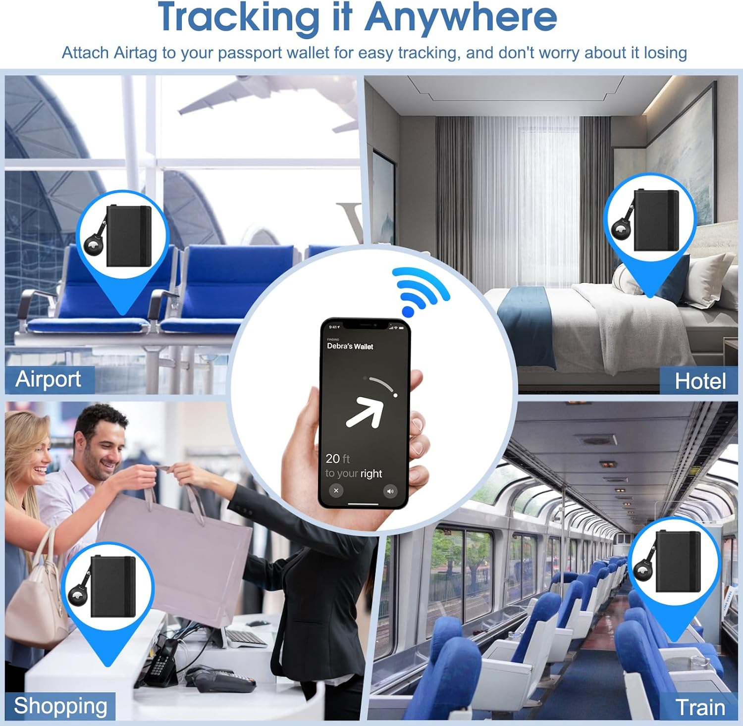 Fintie Passport Holder with Airtag Holder, Slim Travel Wallet RFID Blocking Passport Cover Protector Essentials with Credit Card Slots for Women/Men, Black, Classic image number 3