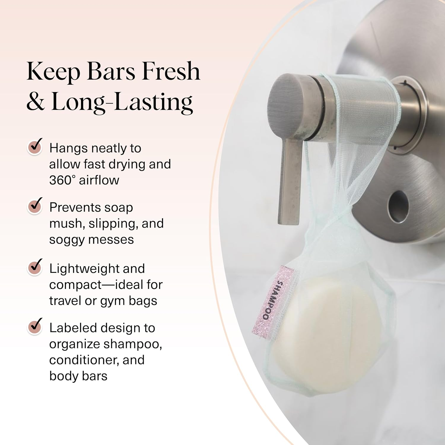 Kitsch Bar Soap Saver Bag - Beauty Bar Soap Bag & Bar Soap Pouch to Preserve Soap Bars | Body Wash, Conditioner & Shampoo Bar Holder | Soap Savers for Bar Soap | Recycled Mesh Soap Bag (Mint) image number 5