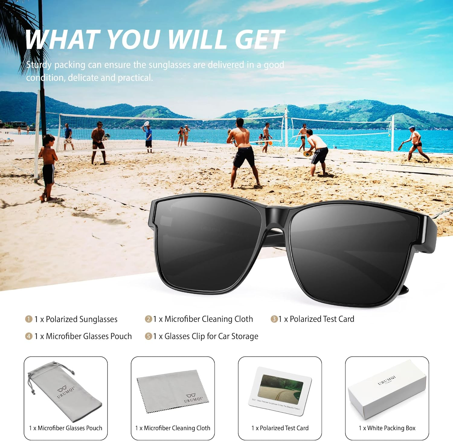 Sunglasses Fit over Glasses, Polarized 100% UV Protection Wrap-Around Sunglasses for Men & Women Driving - A02 Matte Beige Tortoise Frame/Grey Lens image number 5