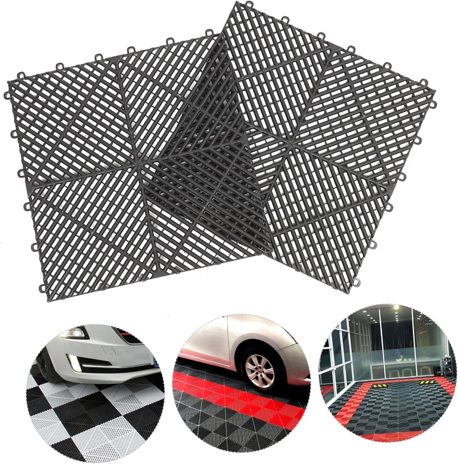 STOBAZA 2Pcs Non-Slip Modular Car Wash Floor Tile Mats with Large Drainage Thickened Interlocking Tiles for Pool Shower Bathroom and Outdoor Use
