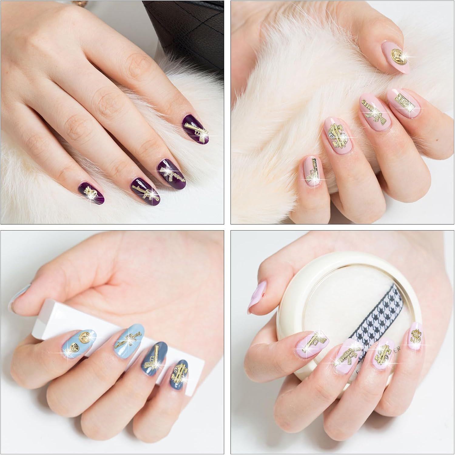 62Pcs 3D Nail Ornaments Gold Alloy Gun Dollar Shape Nail Decoration Accessories for Women Girls Manicure Design DIY Crafts image number 5