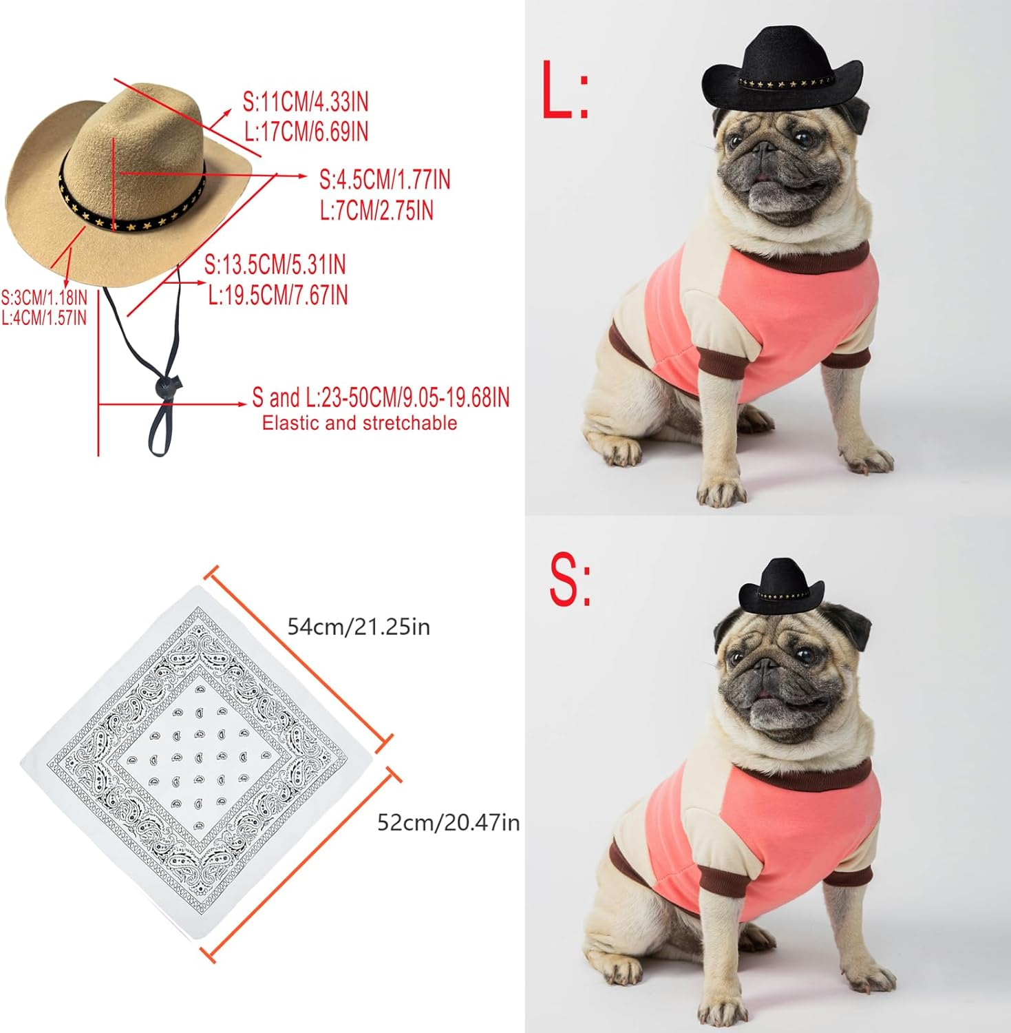 Dog Cowboy Hat Cat Cowboy Hat Mini Cowboy Hat for Dogs Cat Pet Cowboy Costume with Bandana Scarf Holiday Halloween Pet Party Decoration (Khaki, Large) image number 3