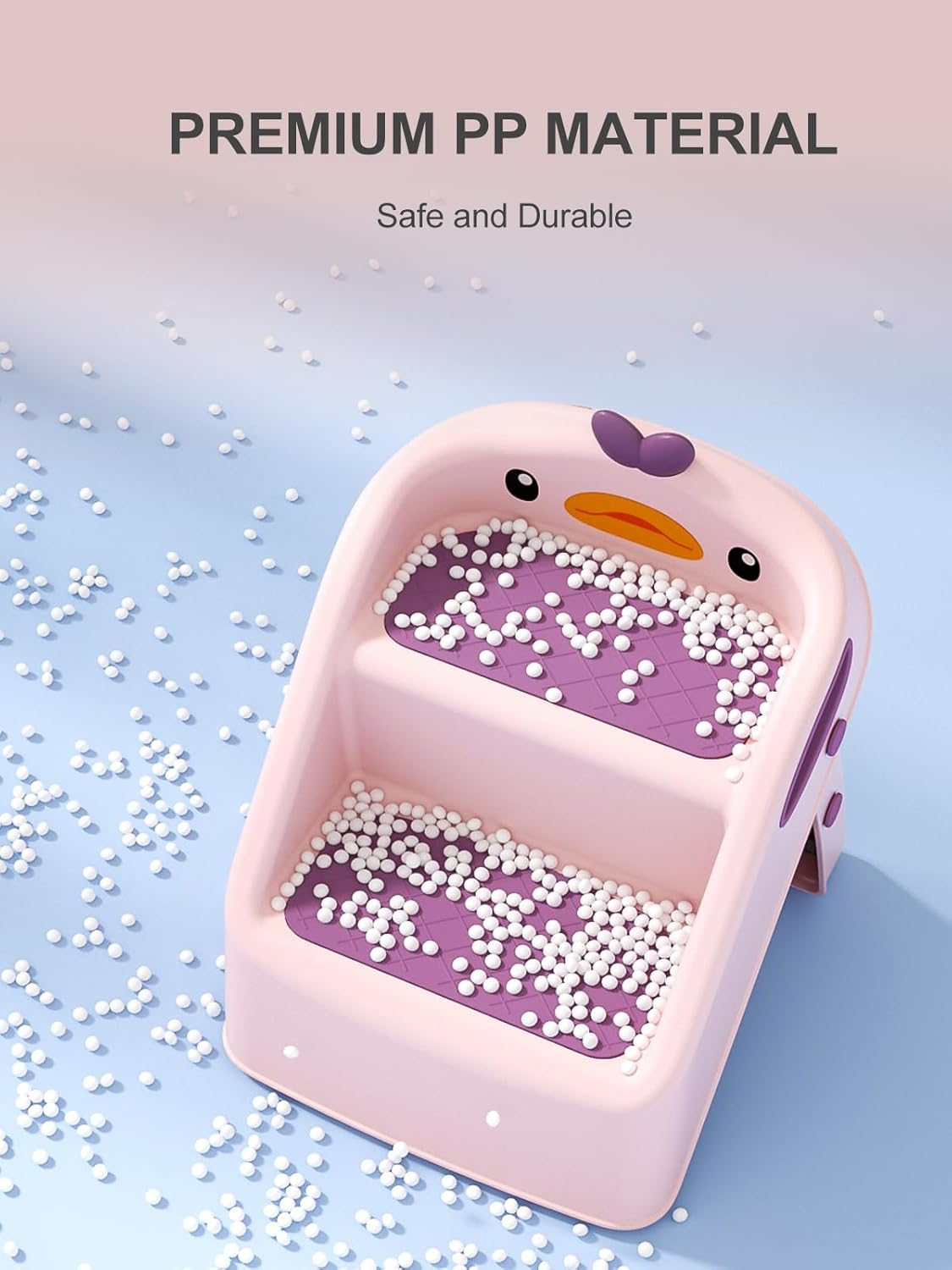 Toddler Step Stool for Bathroom Sink Foldable, Pink, Two Step Stool for Kids Potty Toilet, Cute & Lightweight & Folding Gift to Give Steping Stool for Todders 1-3, 11" 2 Steps & 4" Child Back Support