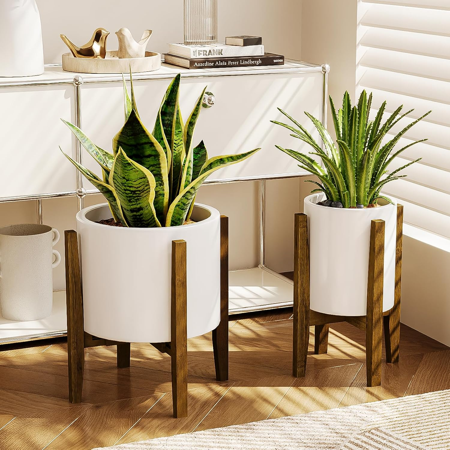 Bamworld Adjustable Plant Stand Indoor, Bamboo Indoor Planter Stand, Mid Century Modern Flower Pot Holder Rack, Fit 7.8'' to 12'' Planter image number 5