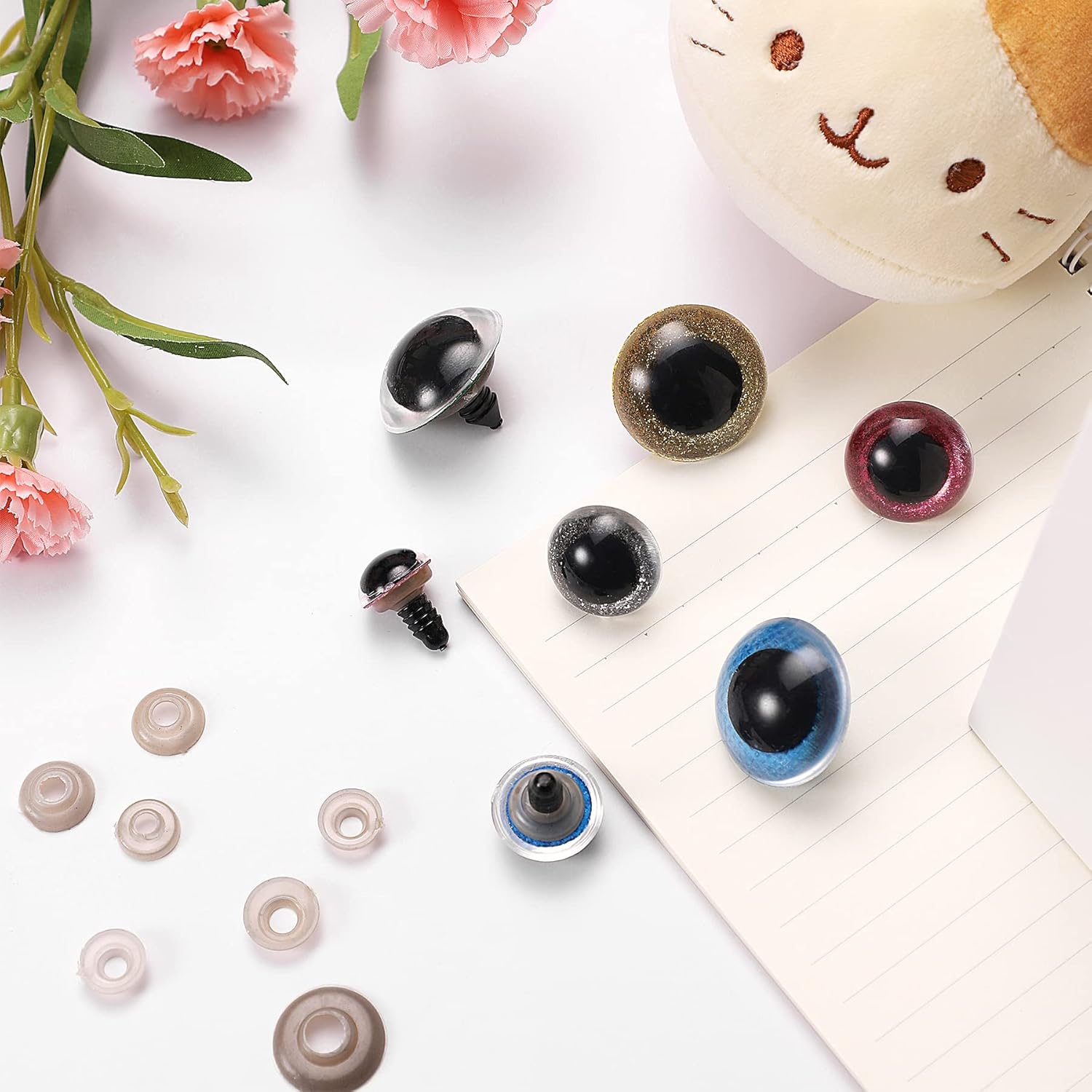 160Pcs Large Safety Eyes for Amigurumi Glitter Eye for Stuffed Animals for DIY Dolls Puppets Bear Crafts Animals Amigurumi Making Supplies(Colorful A) - Black image number 5