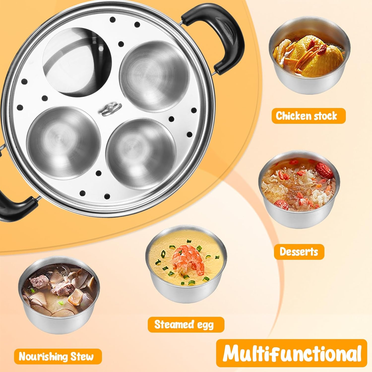 DJAPWPX Egg Poacher, Stainless Steel Poached Egg Maker Pot, Egg Poaching Pan with 4 Cups, Poached Egg Cooker Pot, Multipurpose Stovetop Egg Poacher Pot for Induction Cooktop Gas Cooktop