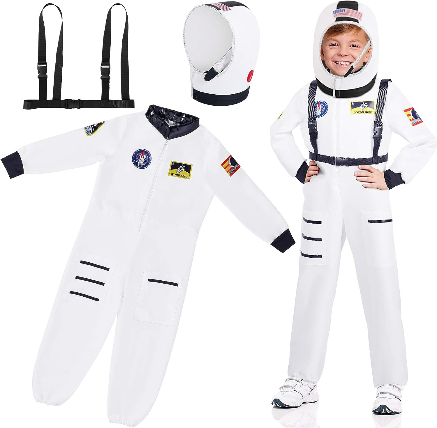 Geyoga Astronaut Costumes for Kids Astronaut Dress up Role Play with Astronaut Helmet for Birthday Theme Party image number 2