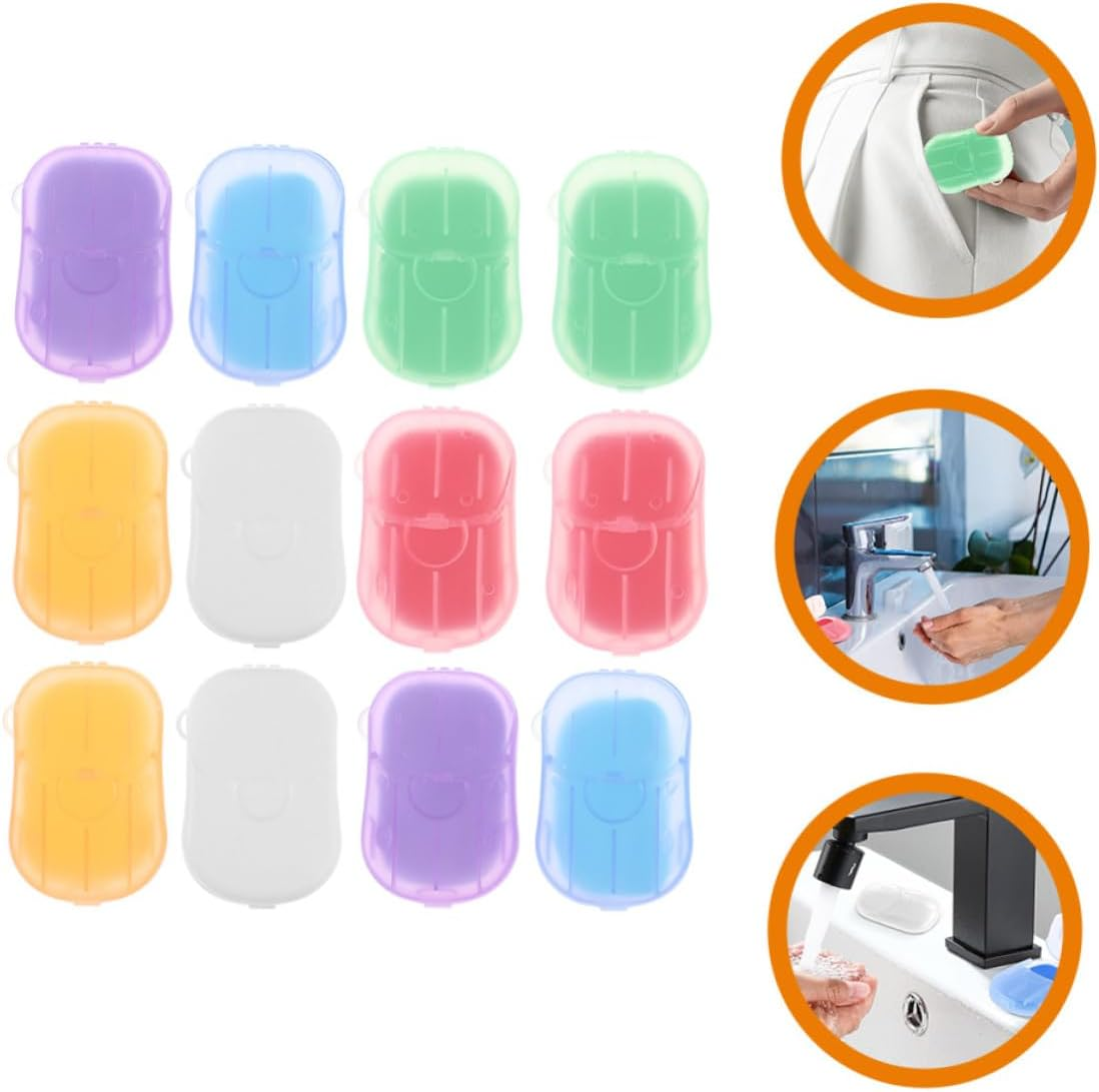 Toyvian Portable Soap Sheets for Travel Hand Washing with Case, 12 Boxes Scented Soap Pieces Set Including Rose, Jasmine, Lavender, Milk, Wormwood Orange Scents, Lightweight Hygiene image number 1