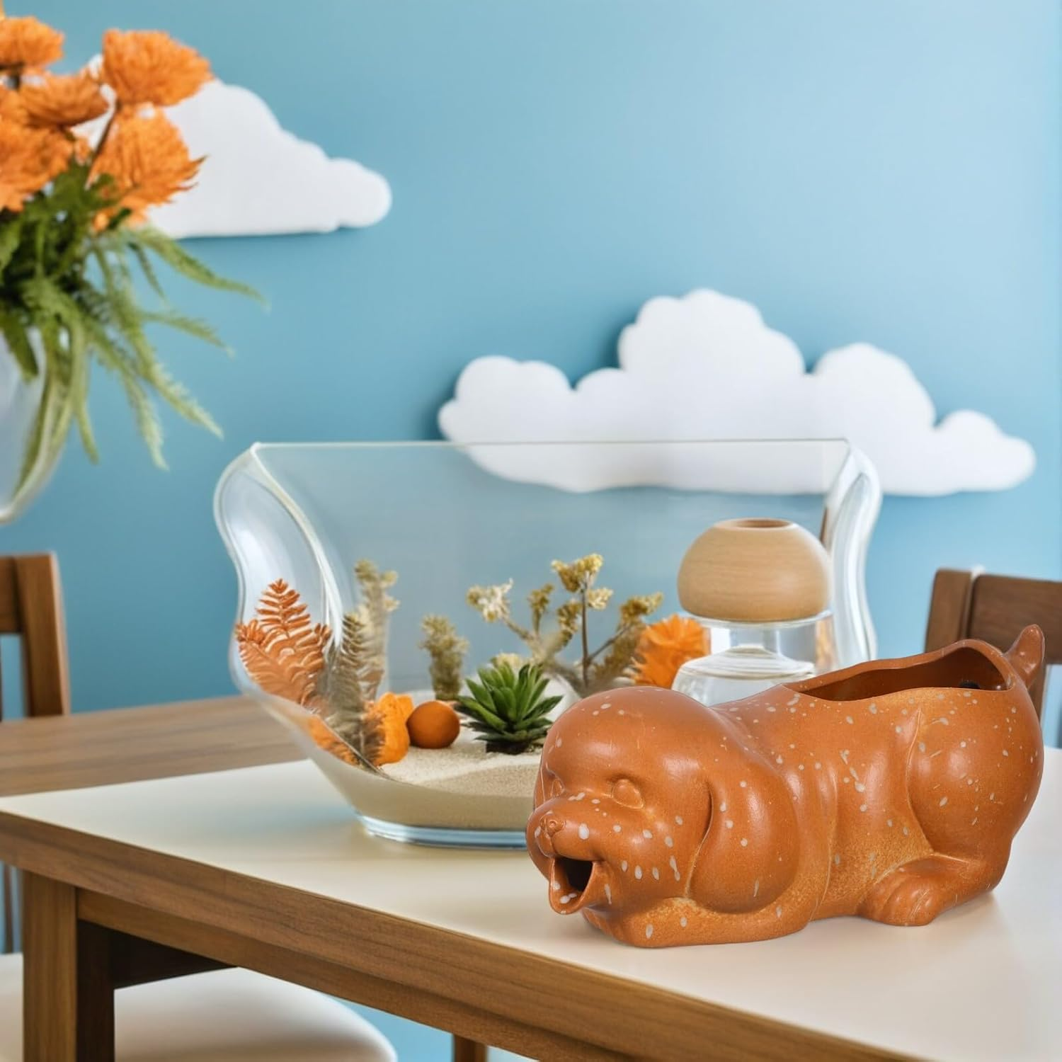 Ceramic Puppy Fountain Spitter for Outdoor Garden and Aquarium Water Feature with Ancient Swamp Filtration Wear-Resistant Pottery Planter Decor for Patio Landscape - Black image number 6