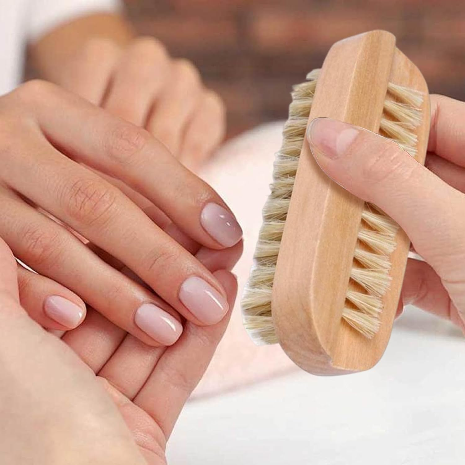 Vgvgaj Nail Cleaning Brush - 2-Sided Fingernail Cleaning Brush | Wooden Tool Boar Bristles Manicure Pedicure Scrubber for Salon Spa Center Dorm Home Bathroom Adults Elderly image number 3
