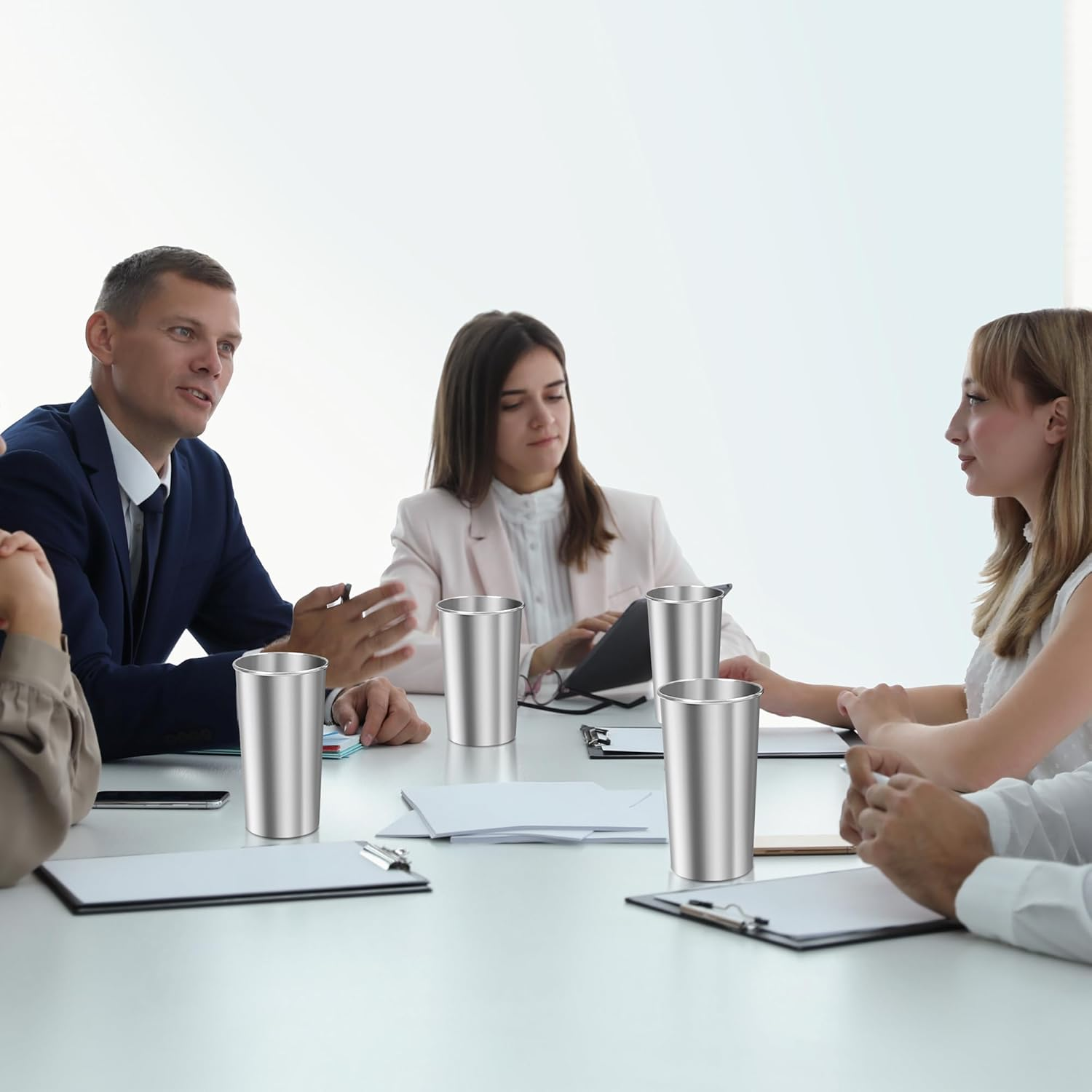 Ruisita 6 Pack 20 Oz Stainless Steel Cups Metal Shatterproof Stackable Pint Drinking Cups for Adults or Kids (20 Oz/600 Ml) image number 3