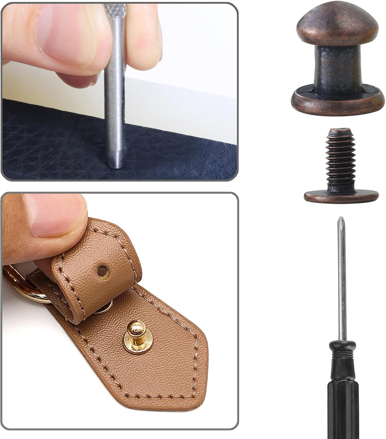 YORANYO 30 Sets 8MM round Head Button Stud for Leather Chicago Screws Spikes and Stud Leather Rivets Screws Button Rivets for Repair and Decorate Clothing Shoes Belts Bags Dog Collars (Antique Copper) image number 5