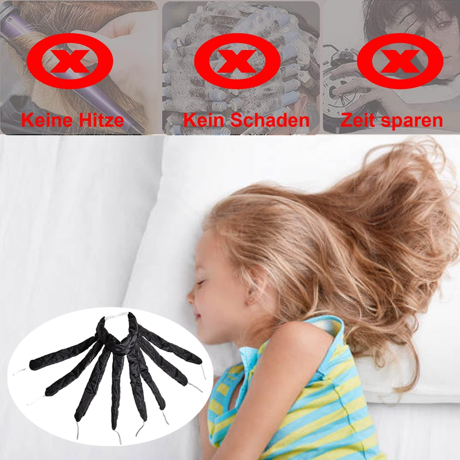 Heatless Headband, Octopus Hair Curler, Overnight Curls without Heat for Long Medium Hair, Silk Band, Soft Headband, Wave Tools for Women, Girls, Black - Pink image number 7