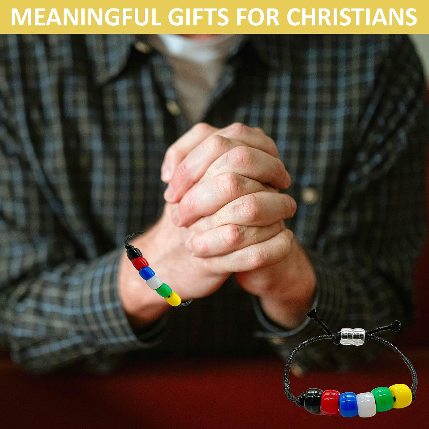 1400 Pcs Plan of Salvation Bracelet Kit Bead Bulk Wordless Faith Bracelet Black White Red Green Yellow Blue Clear Beads with 100 Yards Waxed Cotton Thread Cord Christian Beads for Bracelets image number 2