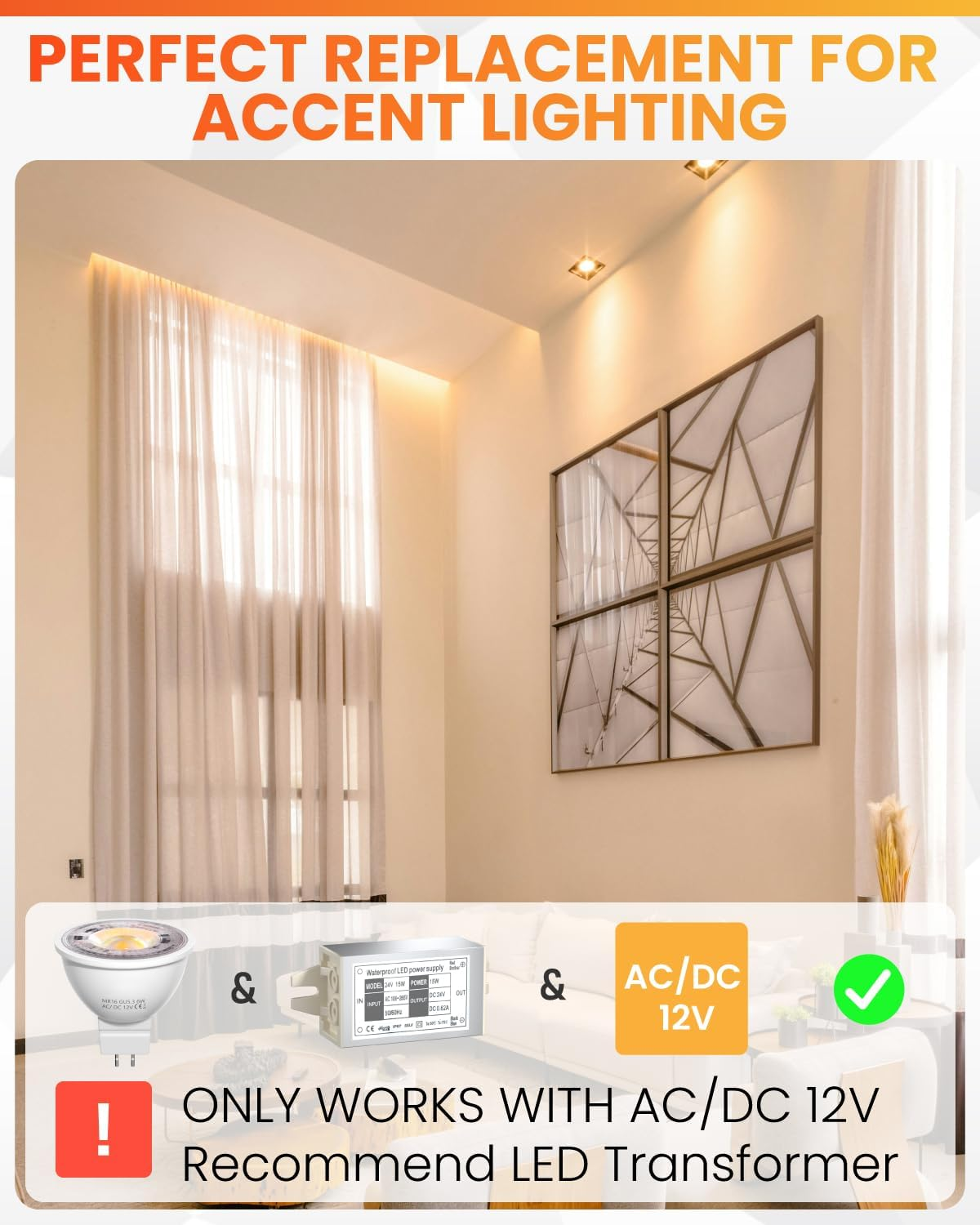 Tobebright GU5.3 MR16 LED Bulbs Warm White 6 W Replacement for 50 W Halogens, 38&deg; Beam Angle LED Spot MR16, AC/DC 12 V 450 Lm MR16 LED Bulbs, Not Dimmable for Recessed Tracking Lighting (Pack of 2) image number 1