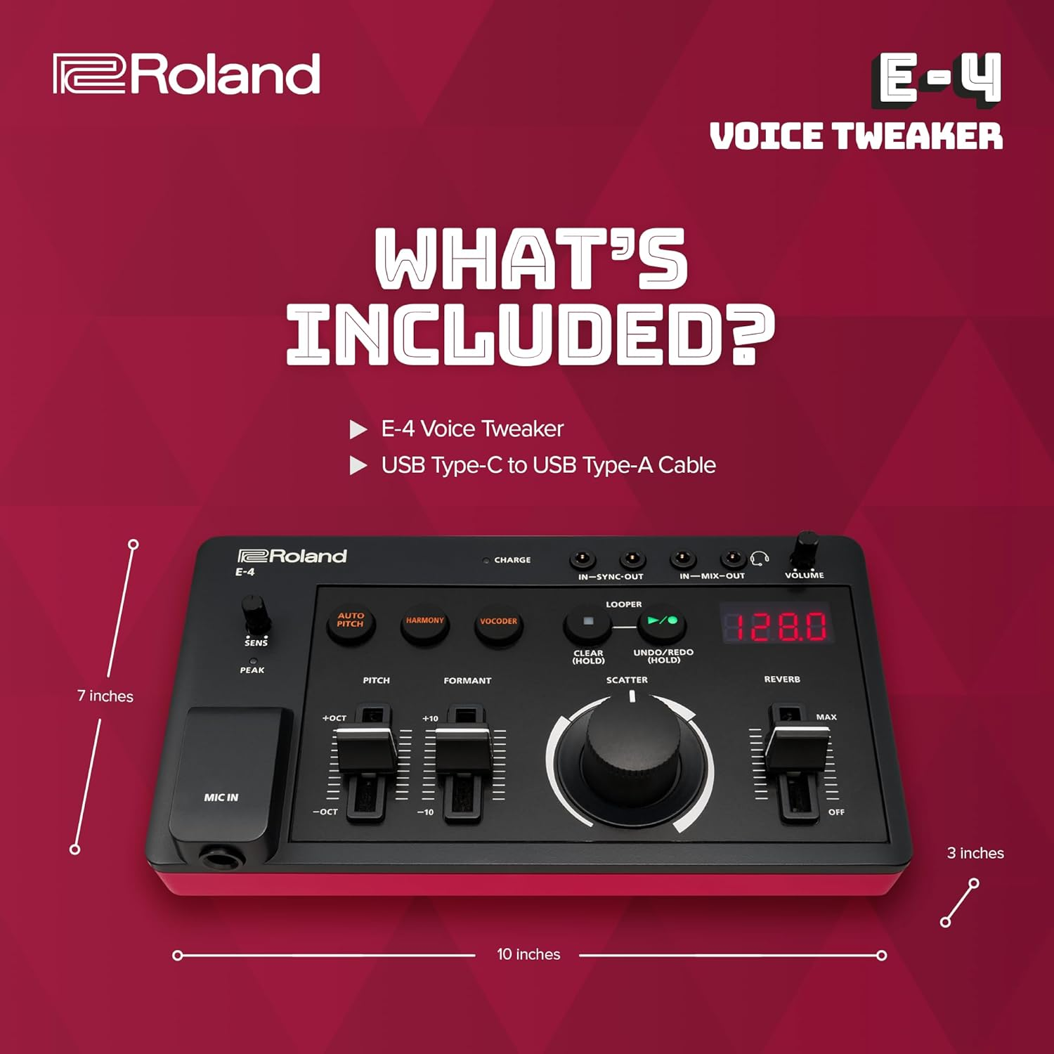 Roland AIRA Compact E-4 VOICE TWEAKER | Vocal Performance Tool with Powerful Voice Transformer Effects | Vocoder | Looper | Harmony | Auto Pitch | MIDI | for Singing & Vocal Artists, Black image number 4