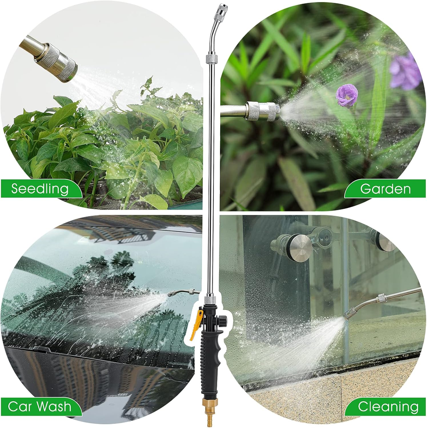 29 Inches Sprayer Wand, 3/8'' & 1/4'' Brass Barb Universal Sprayer Wand Replacement, Stainless Steel Sprayer Parts with Shut off Valve & 2 Hose Clamps, Spray Wands for Garden Hose Black