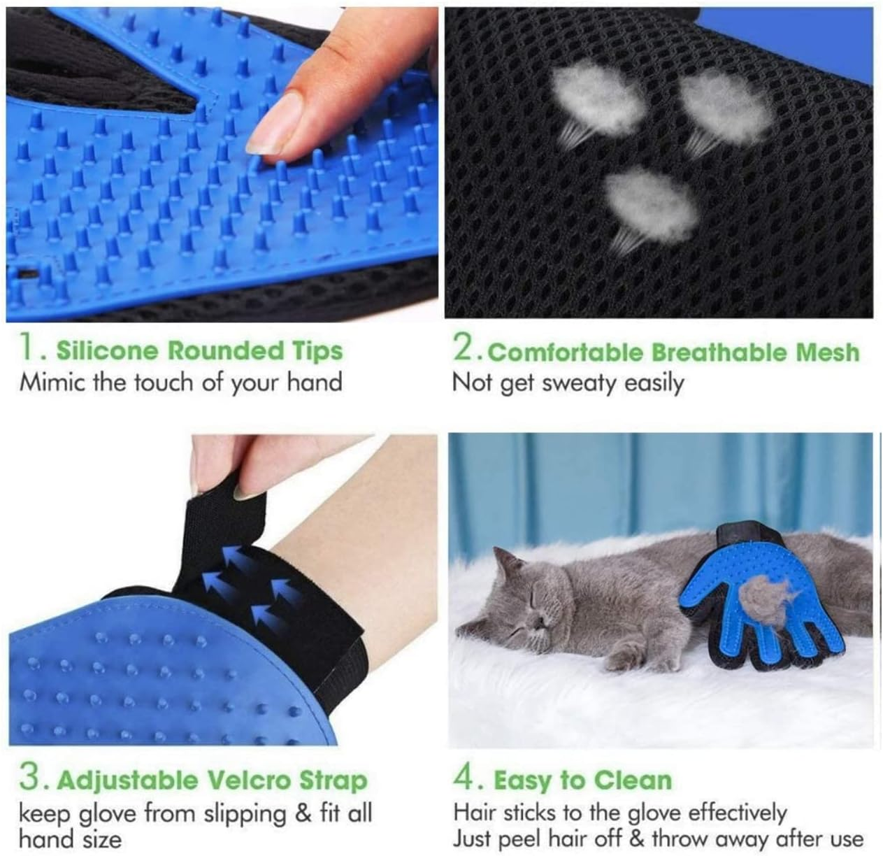 Touch Cleaning Brush Magic Glove Pet Dog Cat Massage Hair Removal Grooming Comb, Comfortable Mesh Cloth, Adjustable Velcro Strap image number 4