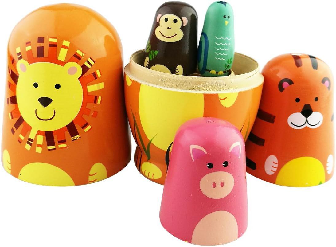 Set of 5 Cutie Cartoon Animal Nesting Dolls Matryoshka Madness Russian Doll Popular Handmade Kids Gifts Toy image number 3