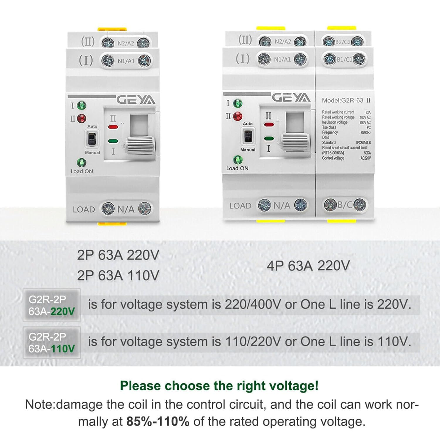 GEYA Mini ATS Dual Power Automatic Transfer Switch Electrical Selector Switches Uninterrupted Power Din Rail(2Pole 25A AC220V) image number 2