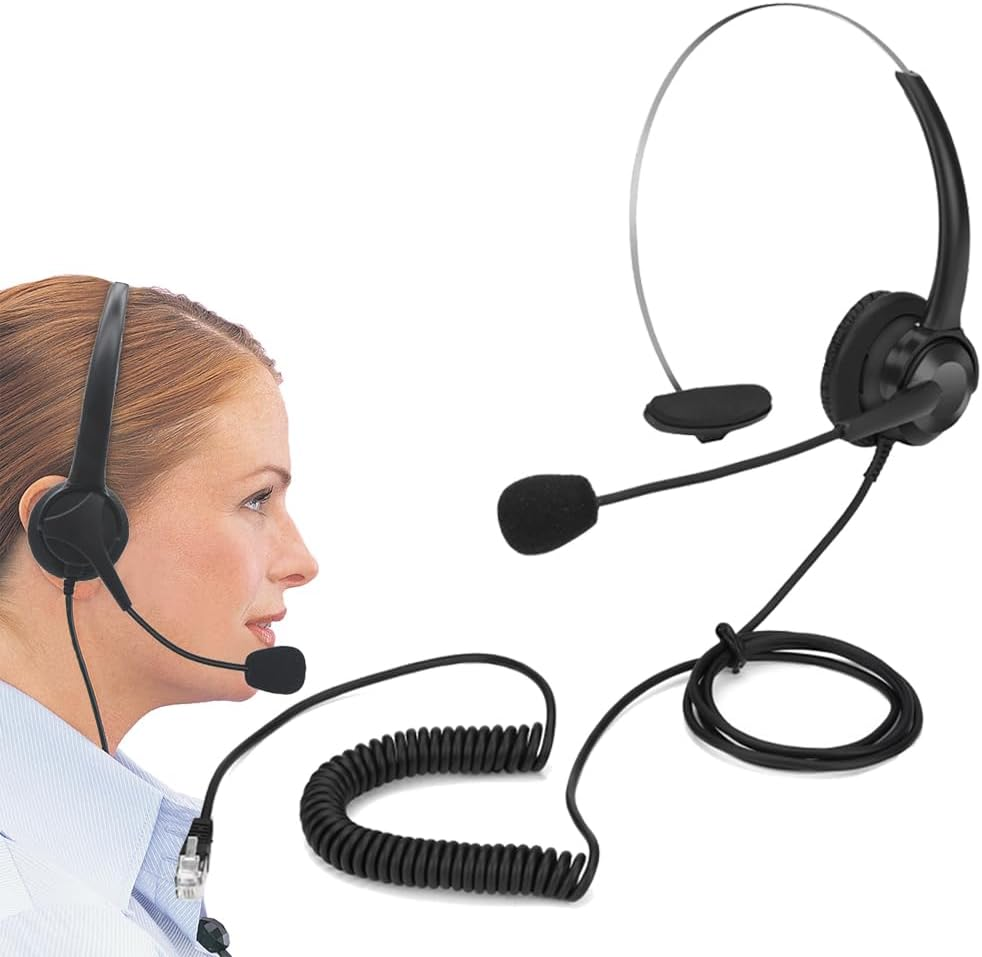 RJ11 Landline Phone Headset with Microphone, Noise Cancelling Telephone Headset, Call Centre Headphones for Yealink Grandstream Office Desk IP Phones image number 5