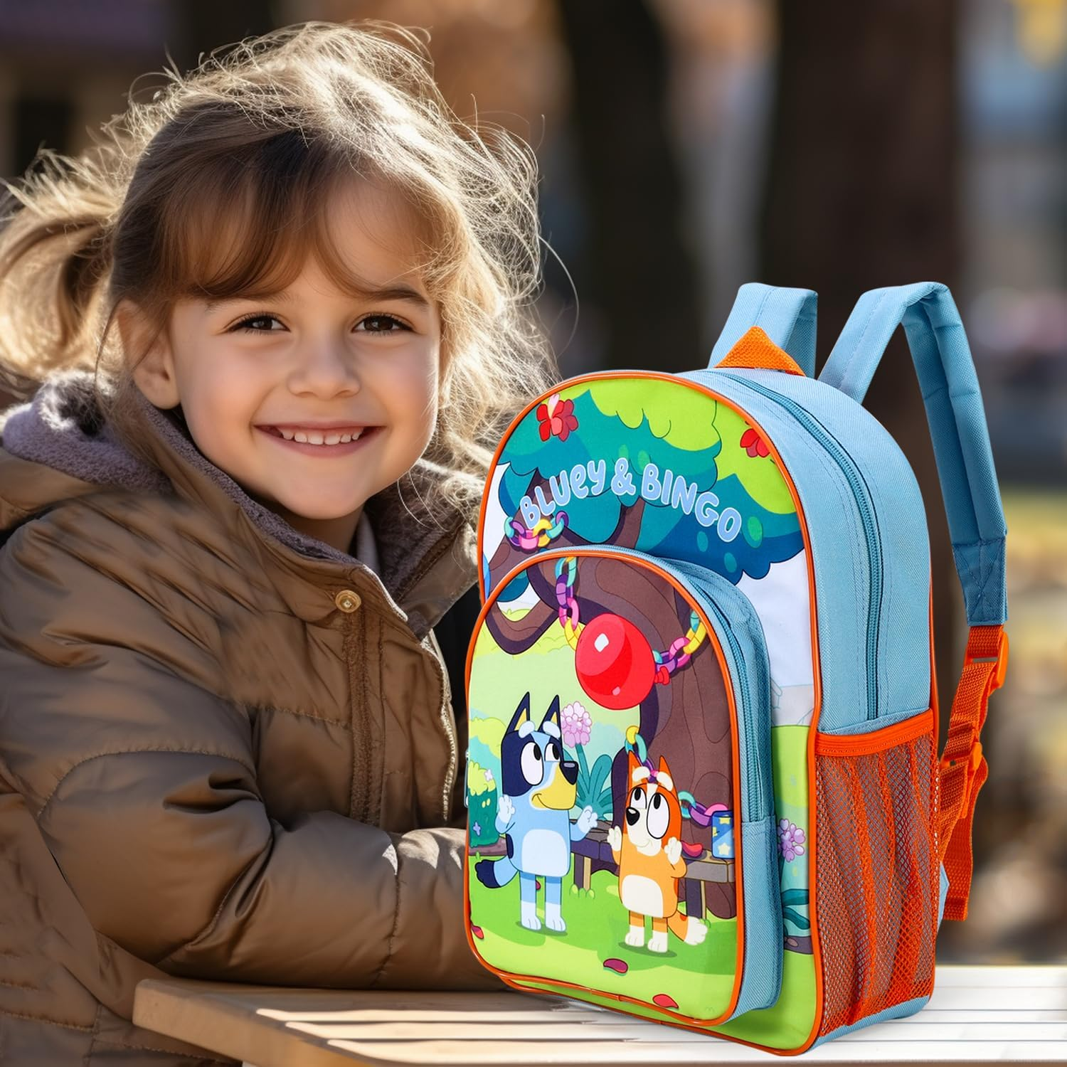 Bluey Bingo Kids Childrens Premium Backpack School Rucksack Travel Bag Boys Girls with Side Mesh Pocket and Front Zipped Pocket, Multicolour, 36.7Cm (Height), 26Cm (Width), 13Cm (Depth) image number 3