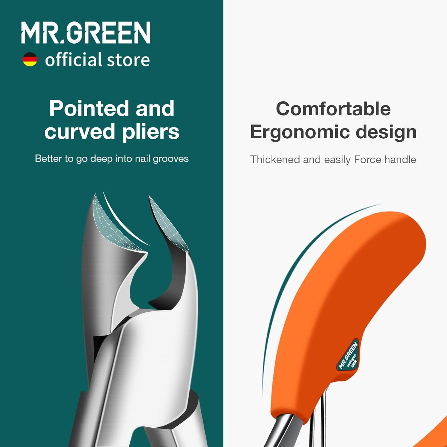 MR.GREEN Toenail Clipper Stainless Steel Ingrown Nail Cutter Good at Cutting Thick and Hard Nails Pedicure Tools (Orange+Nail Remover) image number 3
