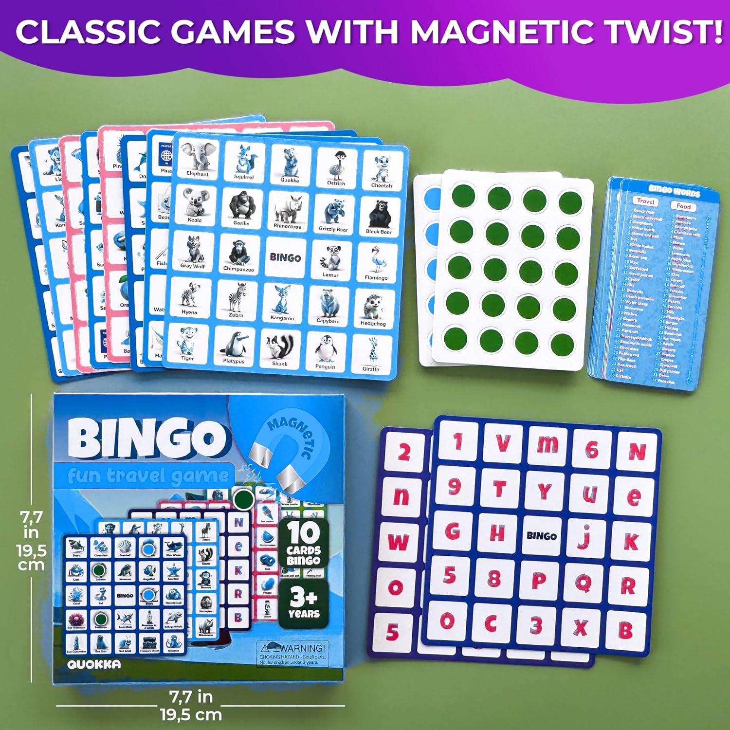 QUOKKA Magnet Bingo Game for Kids - 40 Magnetic Chips Memory Game for Toddlers 2-4 Years - 10 Magnet Cards Matching Game - 10 Cards with Words Travel Kid Games - Memory Games for Kids Ages 4-8 image number 5
