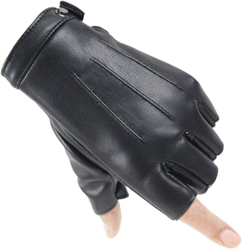 Fingerless Leather Gloves Women Men - Cycling Driving Motorcycle Sport Half Finger Elastic Cuff Gloves image number 2