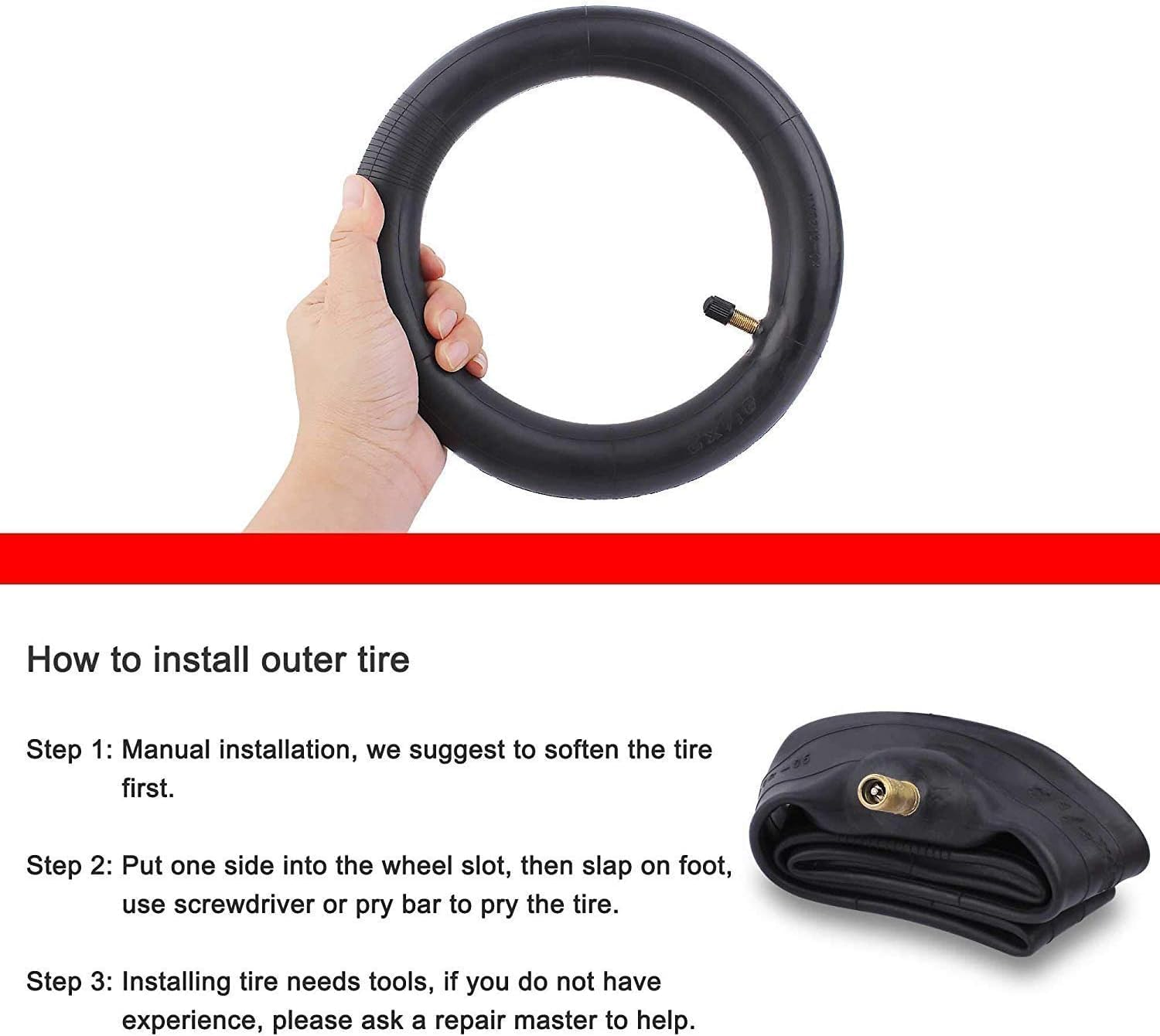 8.5X2 Inch Scooter Inner Tube Replacement - 50/75-6.1 Inner Tubes for Electric and Gas Scooters, Mini and Pocket Bikes, and More Butyl Rubber Inner Tube 1Pc image number 4