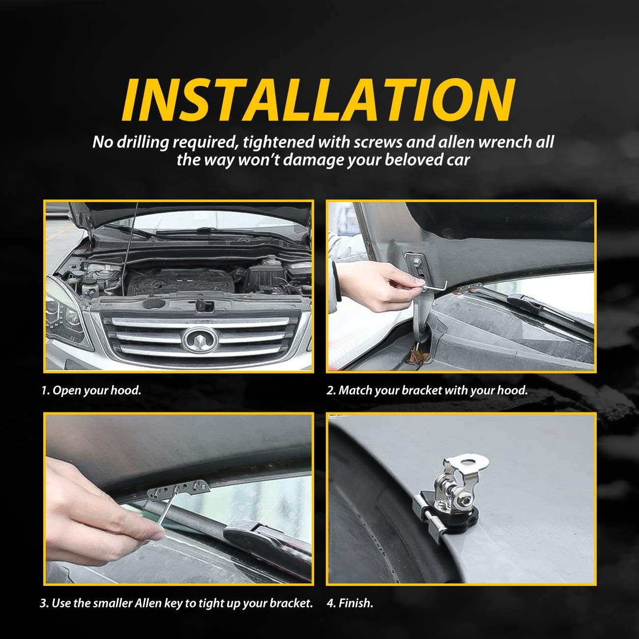 Universal LED Light Bar Mounting Brackets, Hood Mount Brackets a Pillar Hood Clamp Work Light Holder 304 Stainless Steel for off Road Car Jeep Truck SUV 2PCS image number 3