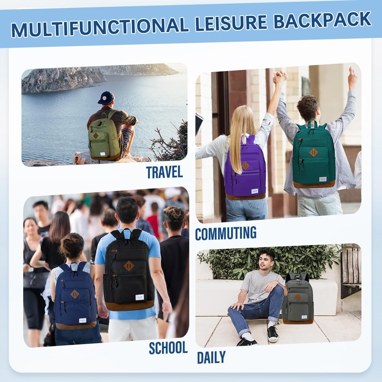 Chase Chic Backpack for Men Women, Causal Travel School Bag 15.6 Inch Lightweight Laptop Backpacks for Teenage Girls Boys image number 6