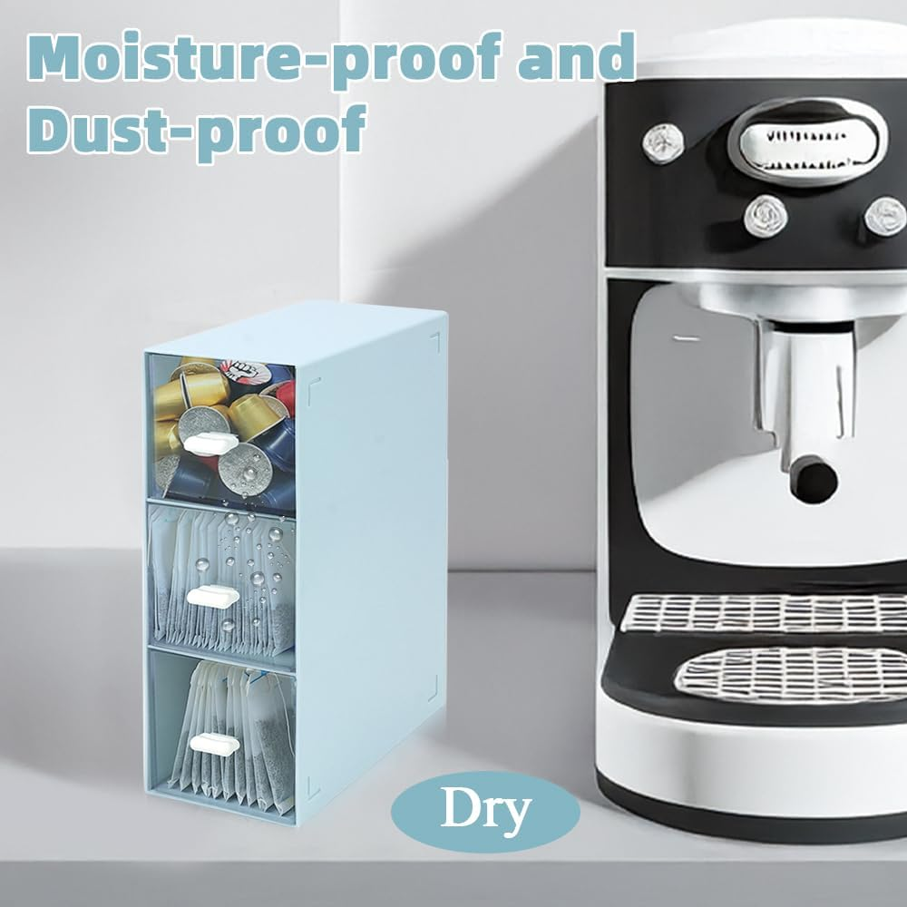 3 Tier Tea Bag Organizer, Tea Organizer Tea Box, Easy Access Tea Organizers and Storage, Tea Box Organizer for Cosmetic Coffee Sugar Sachets Pantry (1Pcs Blue)