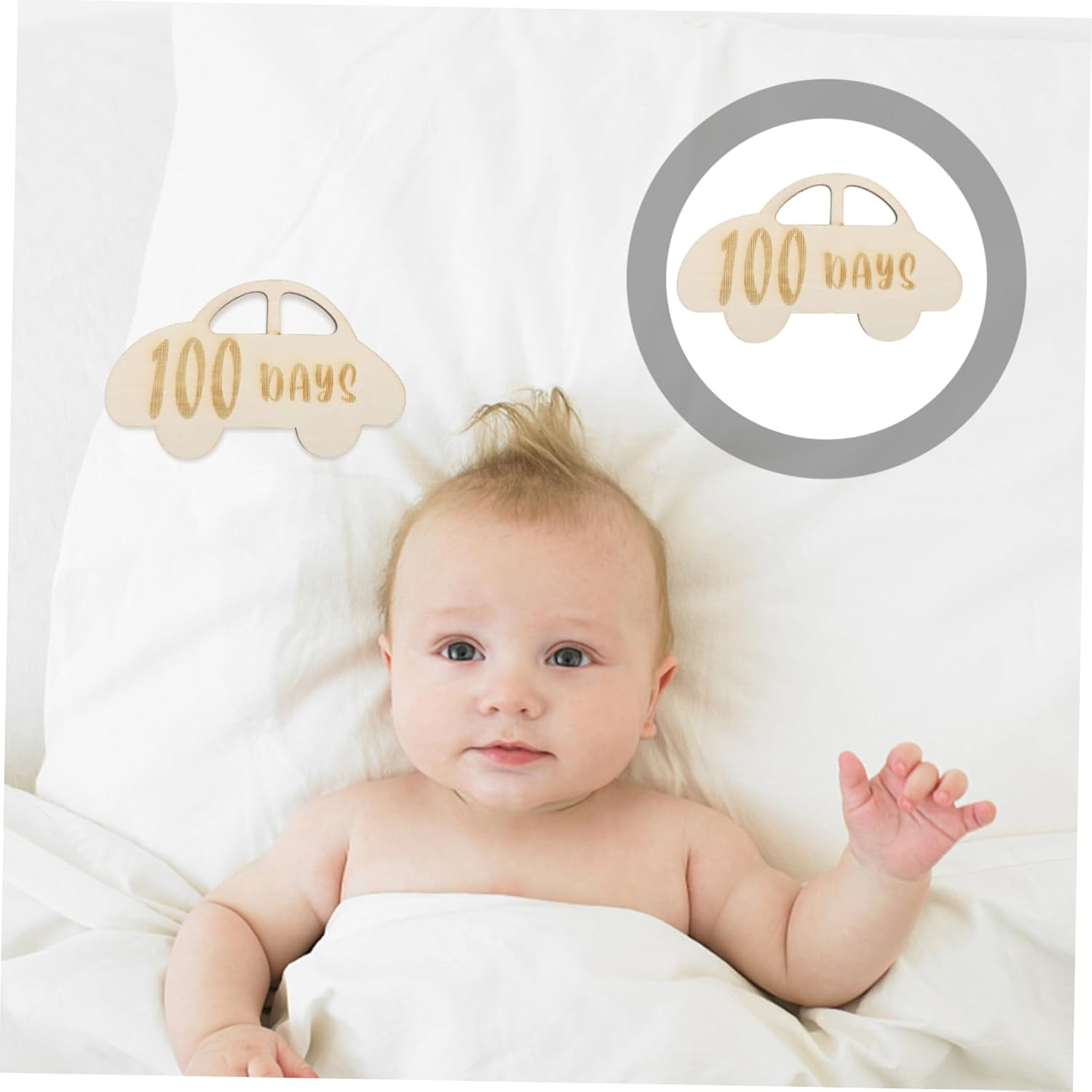 SHINEOFI Wooden Milestone Card Days Newborn Growth Marker Natural Wood Material Decorative Photo Prop for Development Celebration image number 5