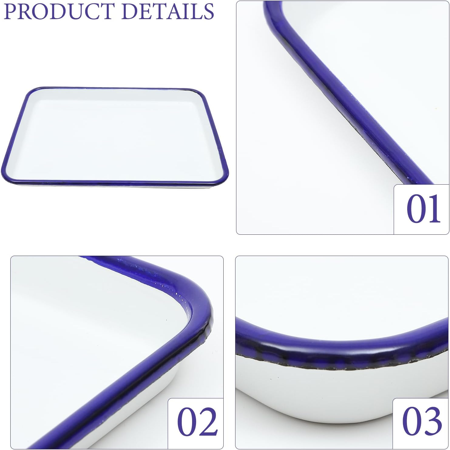 DECHOUS Enamelware Collection White Enamel Baking Cookie Sheet Pan with Blue Rim Rectangular Serving Tray Butcher Tray Dish 26X18Cm for Home Kitchen image number 1