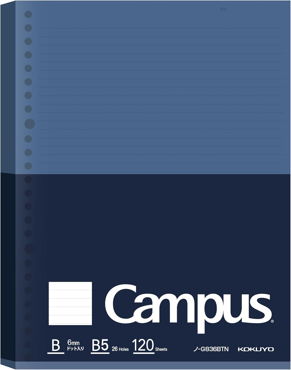 Kokuyo Campus Loose Leaf Paper for Binders, Business Type, Sarasara Smooth Writing, B5, B 6Mm Dotted Ruled, 26 Holes, 38 Lines, 120 Sheets, Ph Neutral, Bleed Resistant, Japan Import (NO-G836BTN)
