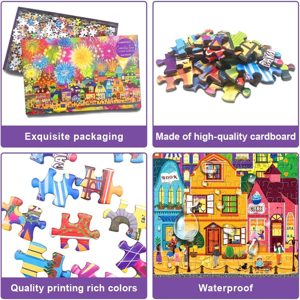 Fireworks Jigsaw Puzzles for Adults 1000 Pieces Fireworks Celebration Puzzles for Decoration Colourful 1000 Pcs Celebration Town Jigsaw Puzzles for Adults, 27.5 X 19.7 Inch image number 2