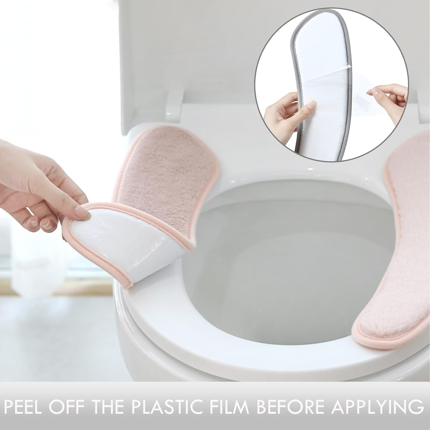 Thick and Warm Toilet Seat Cushion Cover - with Sticky Toilet Seat Cushion - Washable and Reusable Mat for Winter - Double Flap Separation, TPR Back Adhesive, Soft and Protective (Green) - Gray image number 3