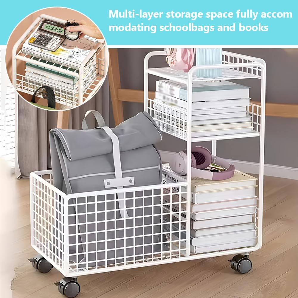 Trolley Mobile Shelving, 2 Tier Storage Rolling Cart, Multifunctional Organizer Utility Cart, Utility Storage Organizer, Mobiletrolley for Kitchen Bathroom Living Room, (52X26X53Cm, White) image number 6